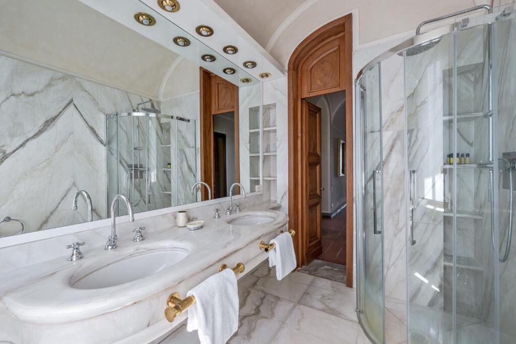 Marble bathroom with brass fittings
